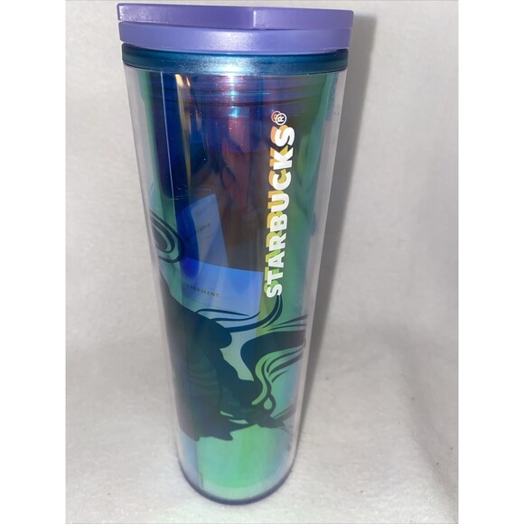 STARBUCKS Mermaid Siren Iridescent Double Tail Purple Lilac Green Tumbler 16oz - Picture 5 of 7